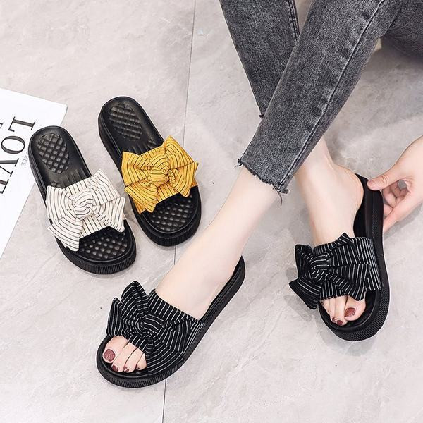 Papuci de dama cu panglica in trei culori si talpa plata