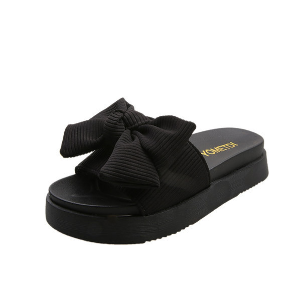 Papuci casual de dama cu talpa groasa si panglica