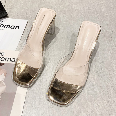 Papuci de dama cu bretele din silicon si toc transparent