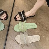 Papuci dama cu tul si element lucios