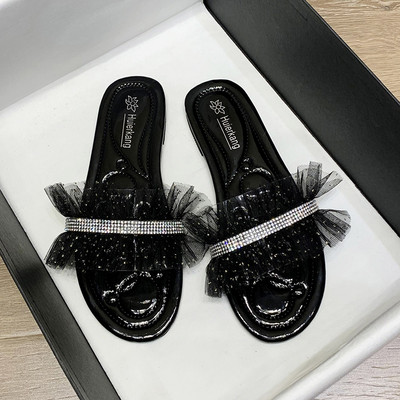 Papuci dama cu tul si element lucios