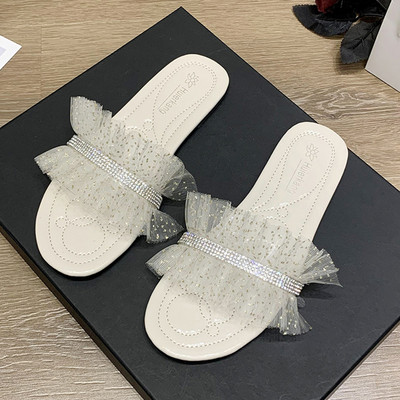 Papuci dama cu tul si element lucios