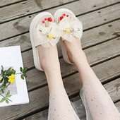 Papuci dama cu talpa de 4 cm si panglica din tul