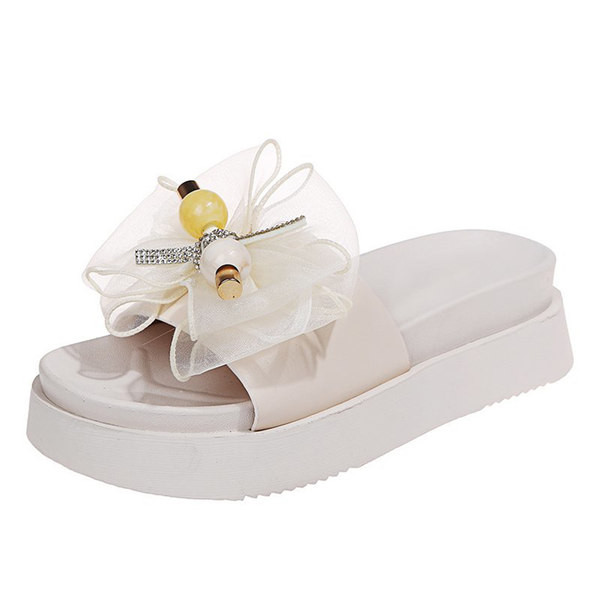 Papuci dama cu talpa de 4 cm si panglica din tul