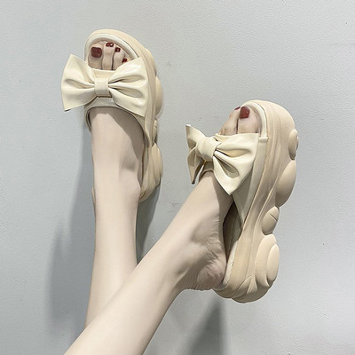 Γυναικείες casual παντόφλες με κορδέλα και ψηλή σόλα