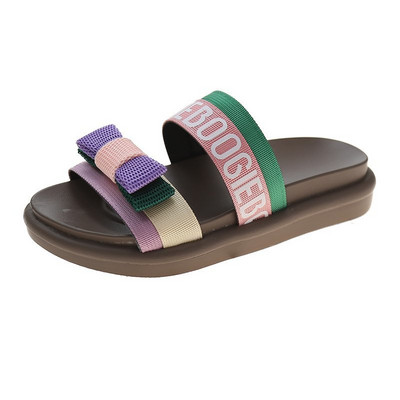 Νέο μοντέλο γυναικείες παντόφλες με επιγραφή και κορδέλα