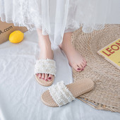 Papuci de damă cu perle și talpă plată - două culori