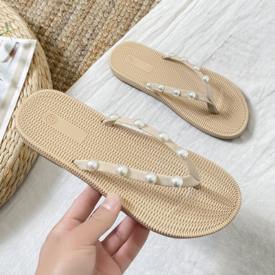 Papuci de plaja dama intre degete cu perle