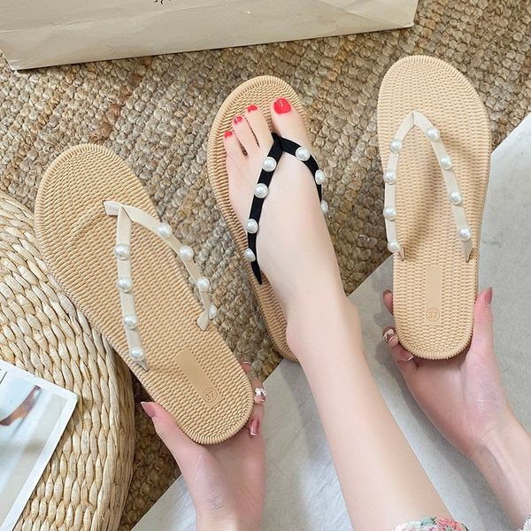 Papuci de plaja dama intre degete cu perle