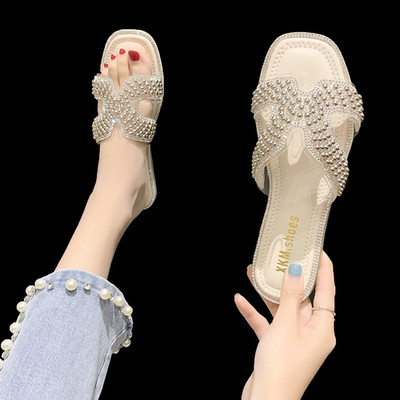 Papuci casual dama cu perle si talpa plata in trei culori