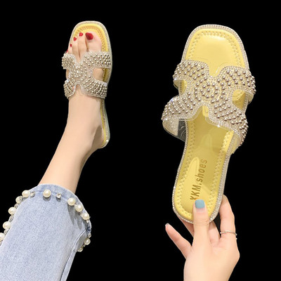 Papuci casual dama cu perle si talpa plata in trei culori