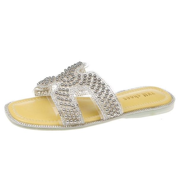 Papuci casual dama cu perle si talpa plata in trei culori
