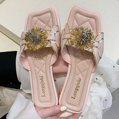 Papuci casual dama cu decor in doua culori