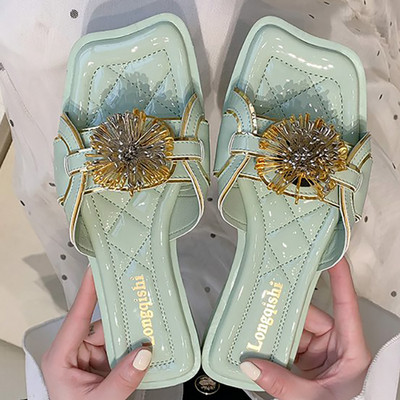 Papuci casual dama cu decor in doua culori