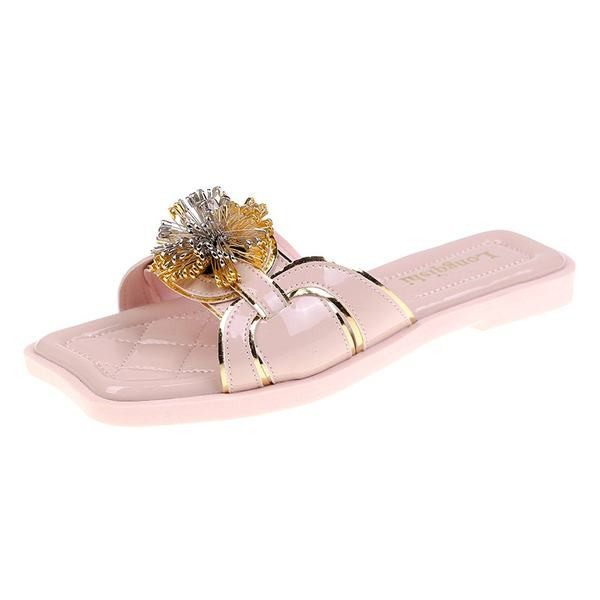 Papuci casual dama cu decor in doua culori