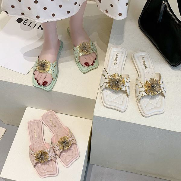 Papuci casual dama cu decor in doua culori