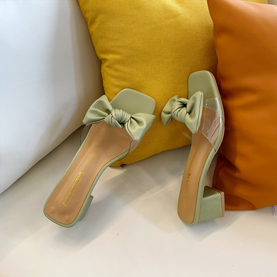 Papuci moderni cu panglica si toc 5 cm