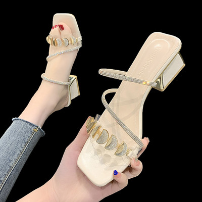 Papuci de dama cu bretele din piele ecologica si silicon cu efect stralucitor