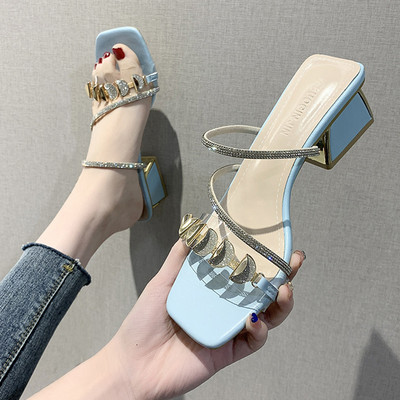 Papuci de dama cu bretele din piele ecologica si silicon cu efect stralucitor