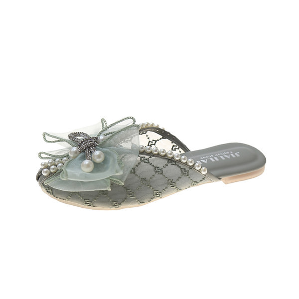 Papuci de dama moderni cu perle si panglica