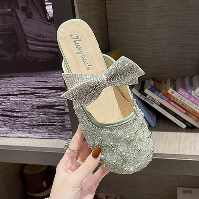 Καθημερινές κλειστές παντόφλες με κορδέλα και πέρλες