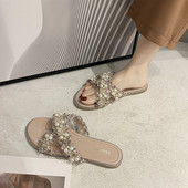 Papuci de dama moderni cu perle in doua culori