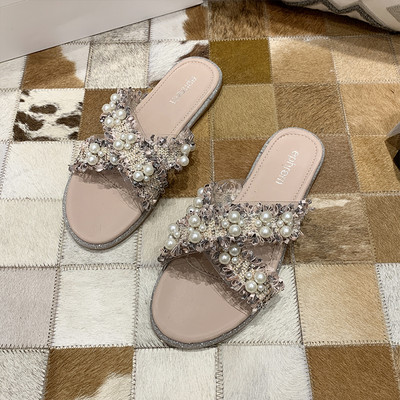 Papuci de dama moderni cu perle in doua culori