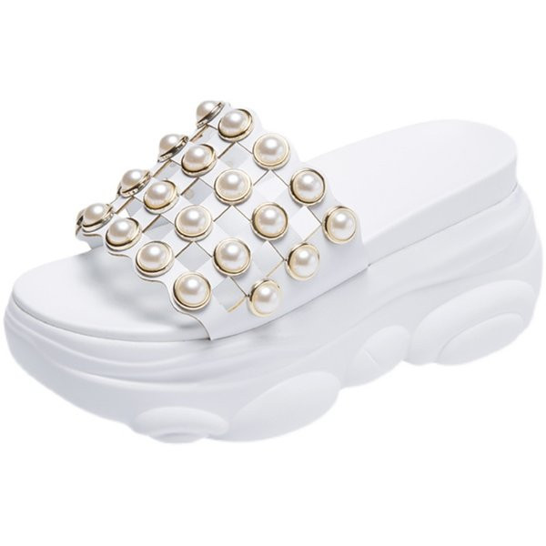 Γυναικείες παντόφλες με ψηλές σόλες και πέρλες σε διάφορα χρώματα