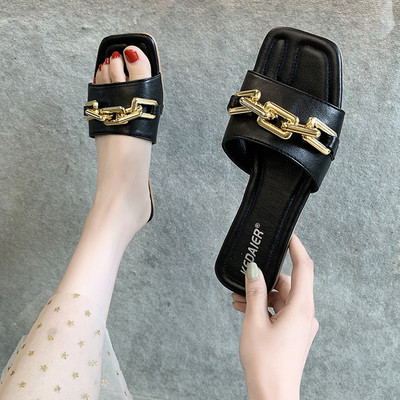 Papuci casual dama din imitatie de piele cu decor metalic