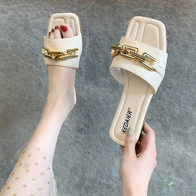 Papuci casual dama din imitatie de piele cu decor metalic