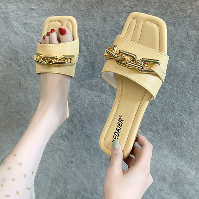 Papuci casual dama din imitatie de piele cu decor metalic