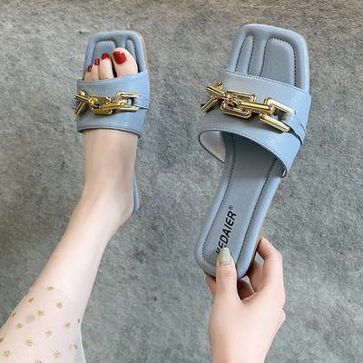 Papuci casual dama din imitatie de piele cu decor metalic