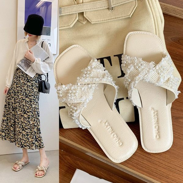 Papuci casual dama in doua culori cu talpa plata