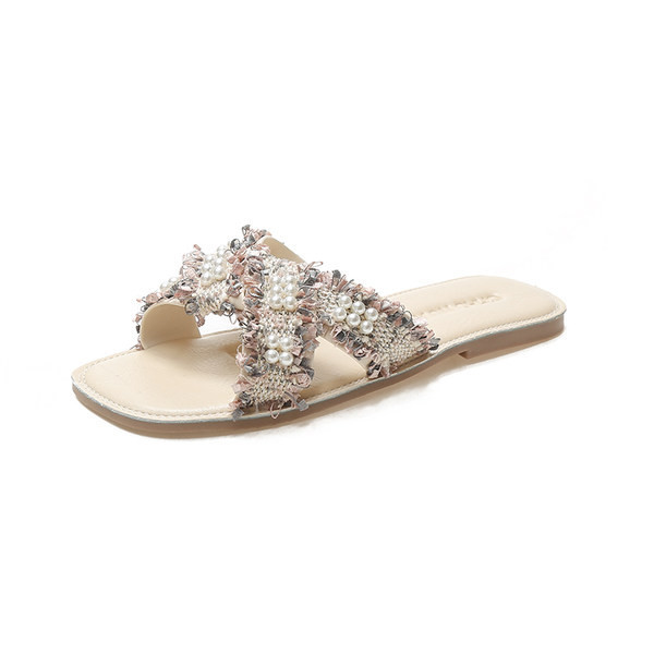 Papuci casual dama in doua culori cu talpa plata