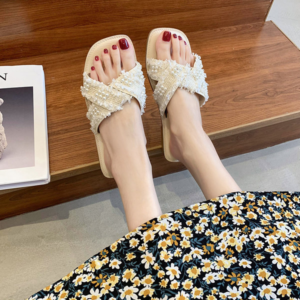 Papuci casual dama in doua culori cu talpa plata