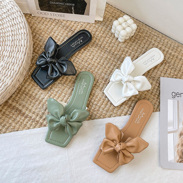 Papuci casual din piele, cu talpă plată și panglică din piele ecologică