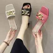 Papuci de dama din imitatie de piele cu decor metalic