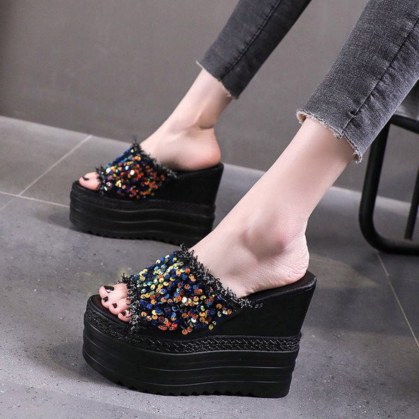 Papuci dama cu platforma de 13 cm si paiete