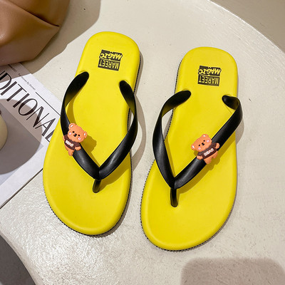 Șlapi de damă cu ursuleț de pluș pentru plajă și viața de zi cu zi