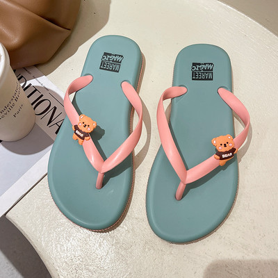 Șlapi de damă cu ursuleț de pluș pentru plajă și viața de zi cu zi