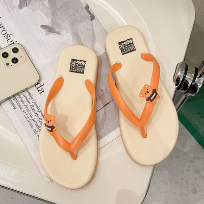 Șlapi de damă cu ursuleț de pluș pentru plajă și viața de zi cu zi