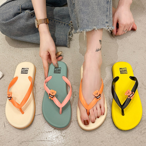 Șlapi de damă cu ursuleț de pluș pentru plajă și viața de zi cu zi