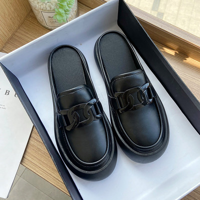 Papuci casual inchisi din piele ecologica model rotunjita