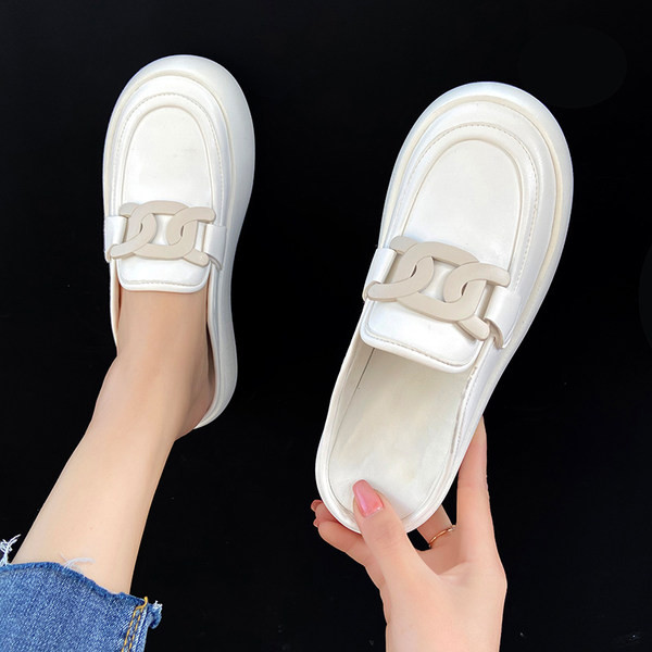 Papuci casual inchisi din piele ecologica model rotunjita