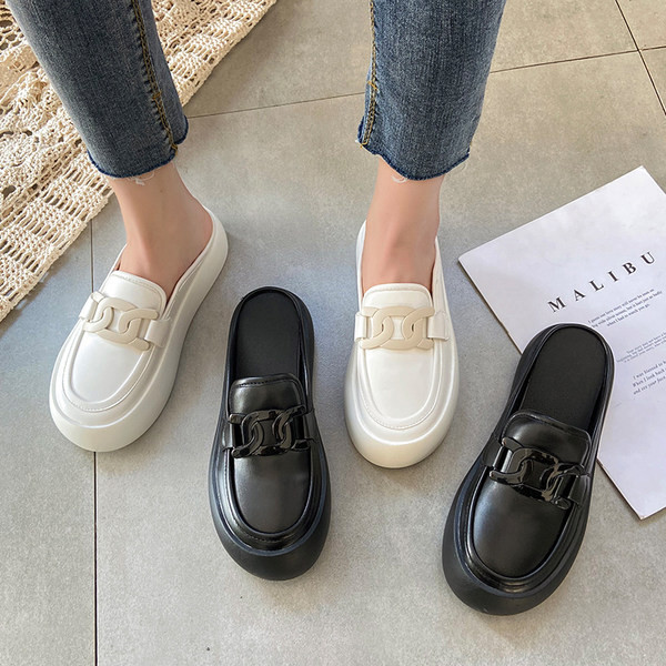 Papuci casual inchisi din piele ecologica model rotunjita