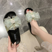 Casual γυναικείες παντόφλες με τούλι και επίπεδη σόλα