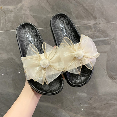 Casual γυναικείες παντόφλες με τούλι και επίπεδη σόλα