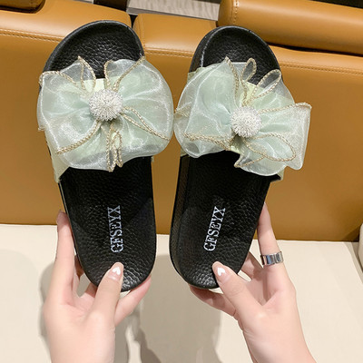 Casual γυναικείες παντόφλες με τούλι και επίπεδη σόλα