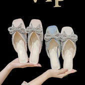 Papuci eleganti de dama cu pietre si panglica