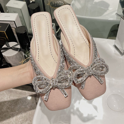 Papuci eleganti de dama cu pietre si panglica